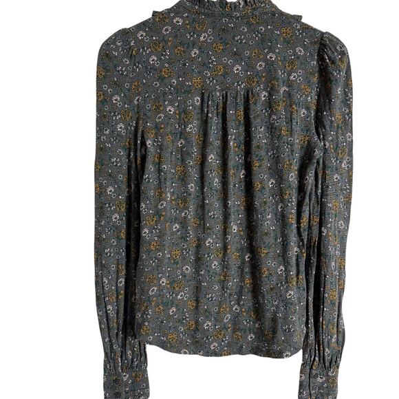 Boden Ruffle Jersey Gray Floral Print Long Sleeve Modest Blouse Size 4 - Picture 10 of 14